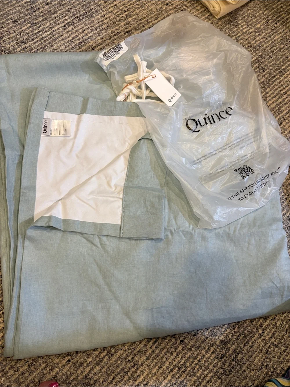 Quince European Linen True Blackout Curtain Panel Light Blue 48x96 one panel